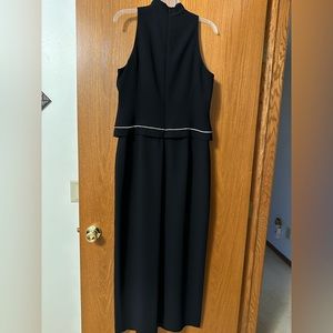 Jones New York long black dress with rhinestone trim. Sleeveless. Evening wear.